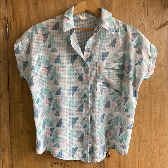 Eve Gravel Tops - Eve Gravel short sleeve blouse pastel watercolor print size XS